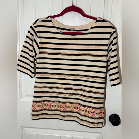 J. Crew Striped and Embroidered Top - Picture 1 of 8
